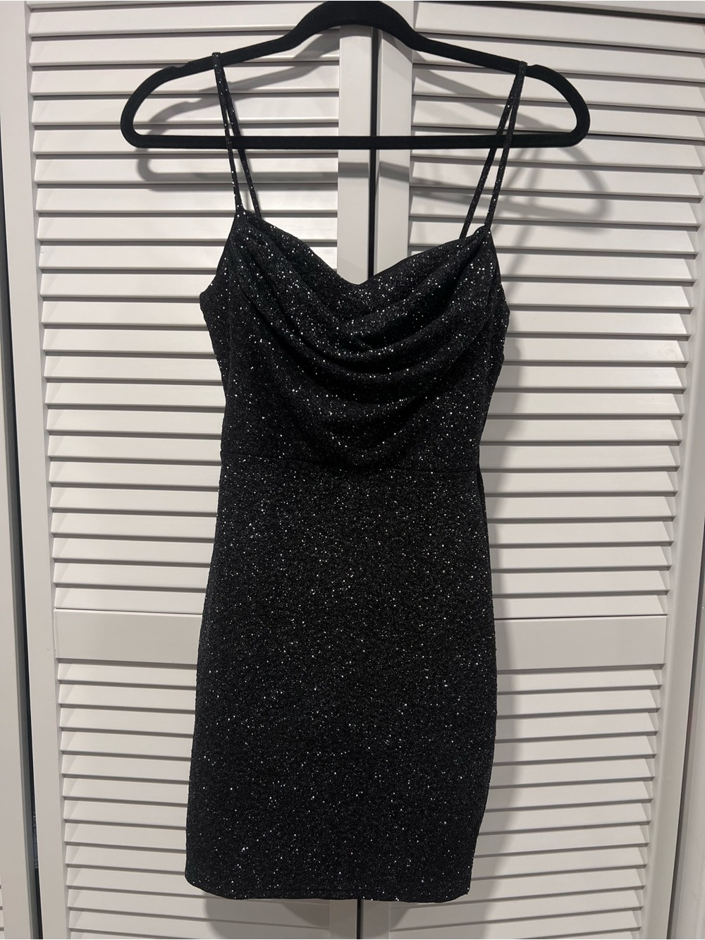Windsor Black Sparkle Cowl Neck Mini Dress